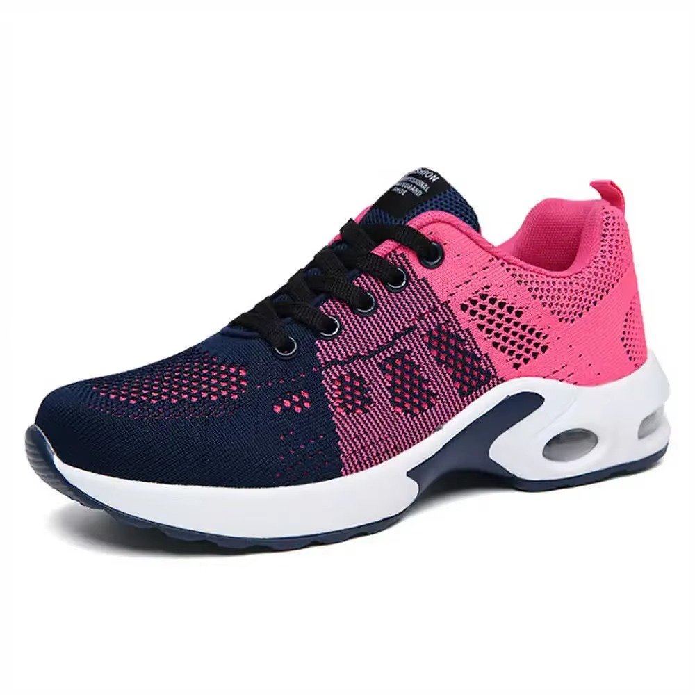 Women's Knit Running Lace-Up Platform Trainers - Pink Black