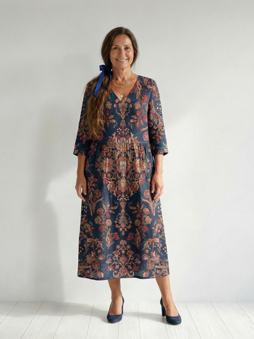 Women's Paisley Midi Dress - Blue