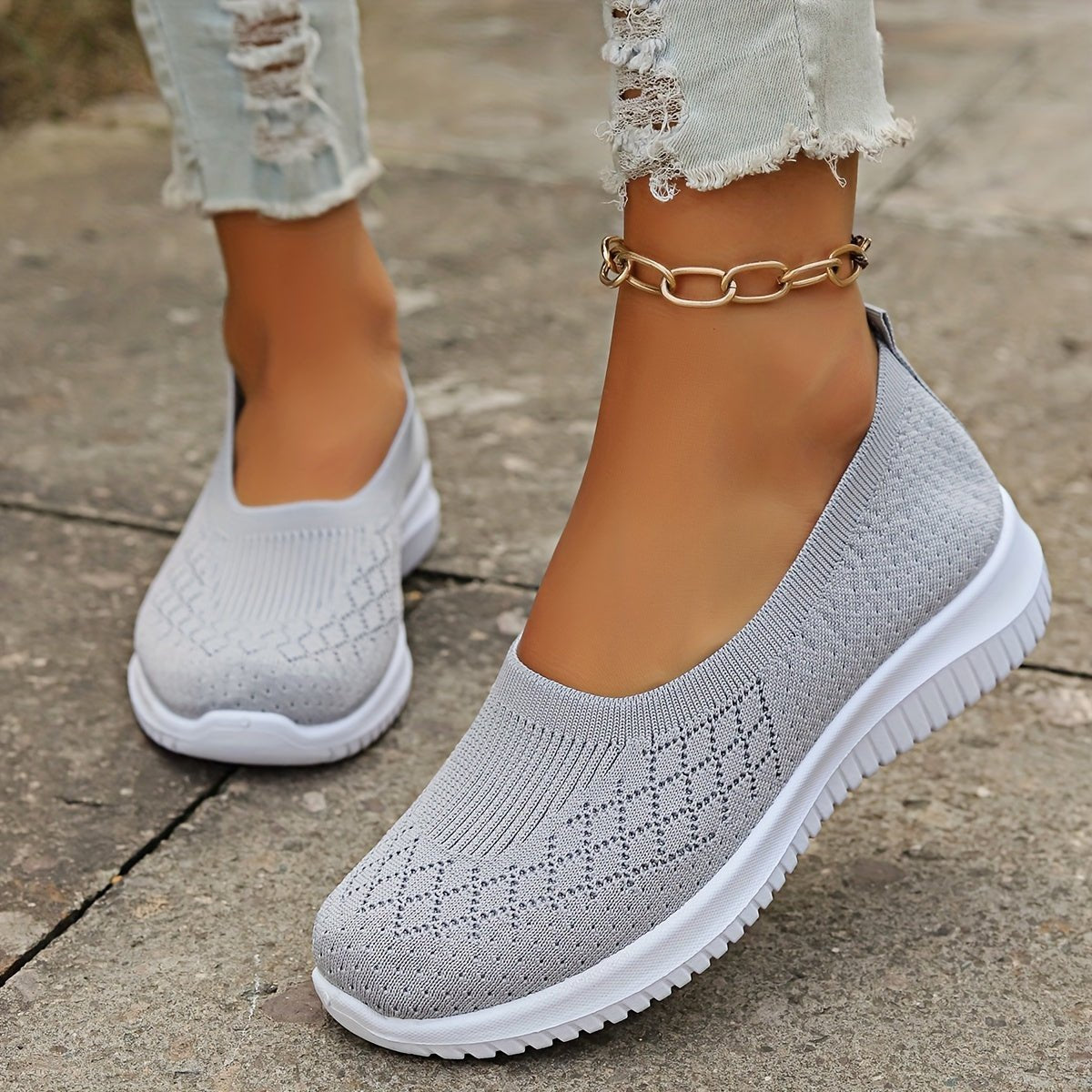 Women's Slip-On Knit Trainers - Gray