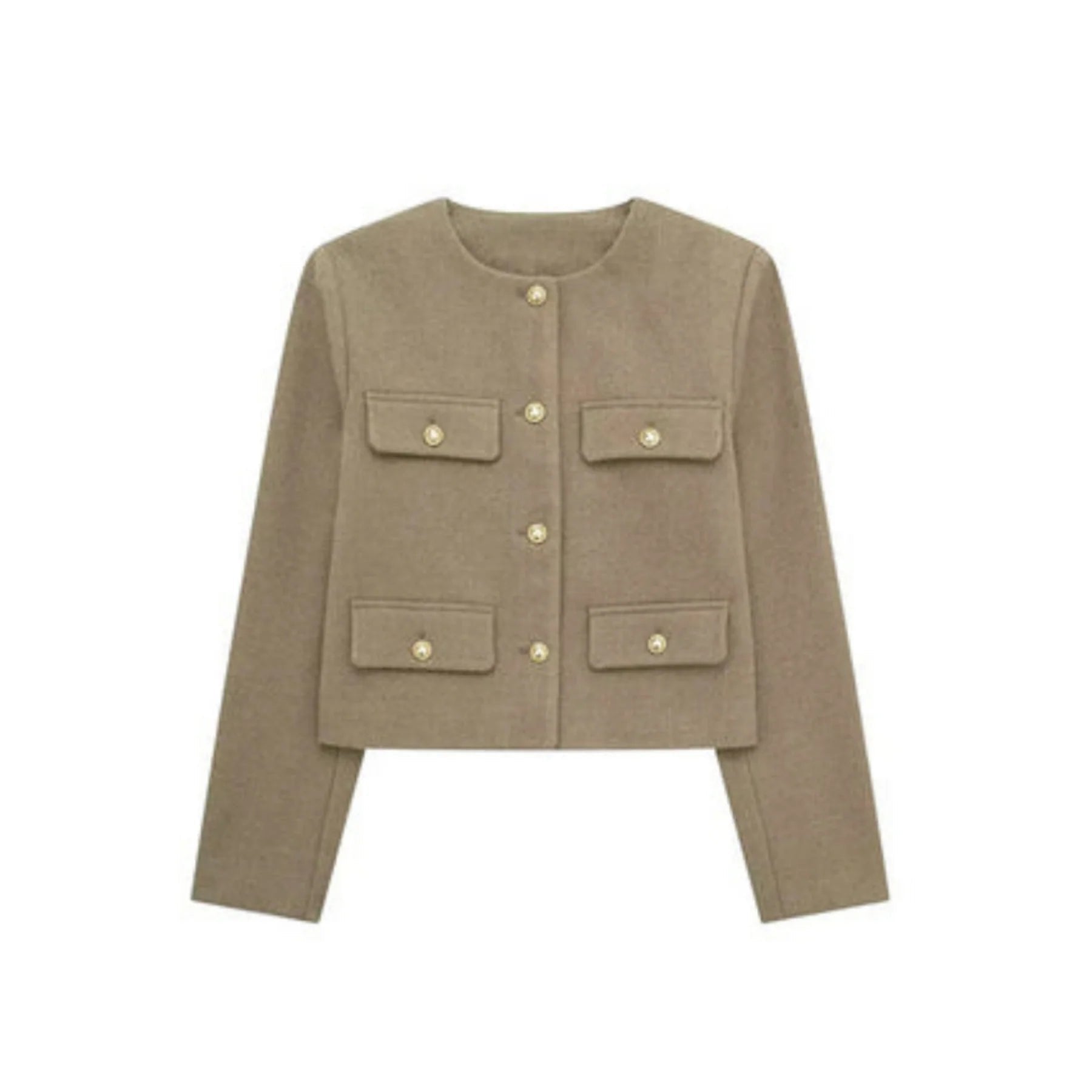 Women's Wool Cropped Jacket - Beige