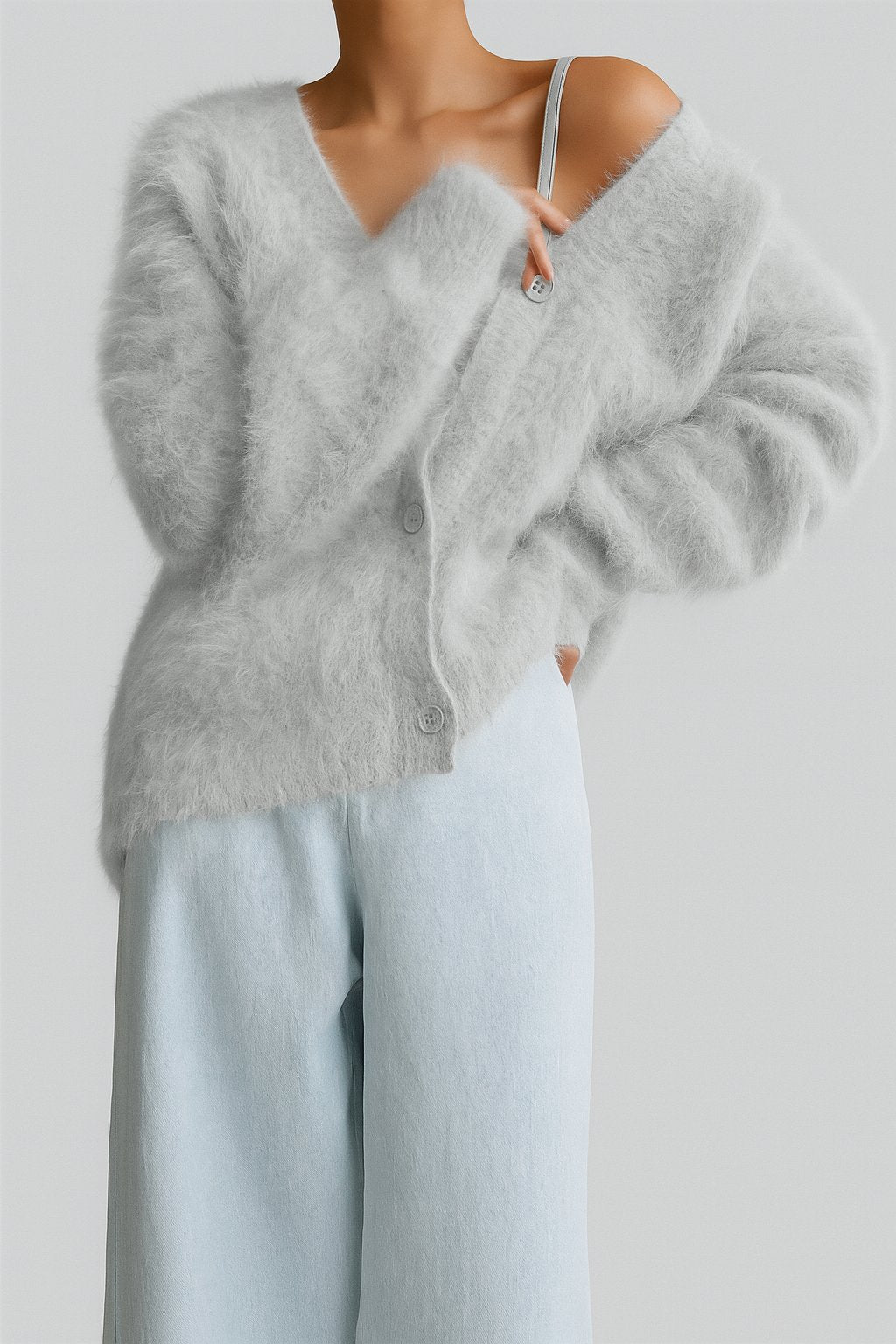 Women's Oversized V-Neck Cardigan - Sterling Gray