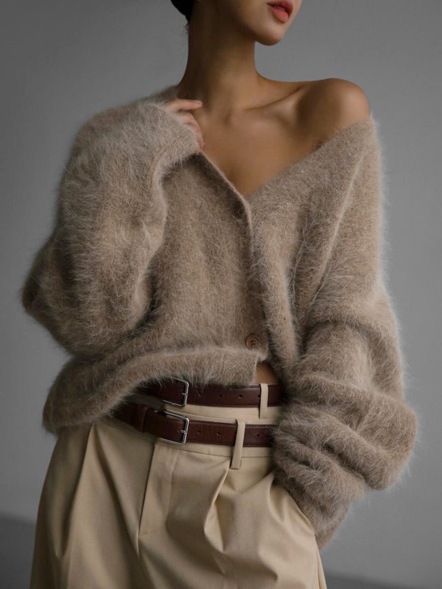 Women's Oversized V-Neck Cardigan - Desert Taupe