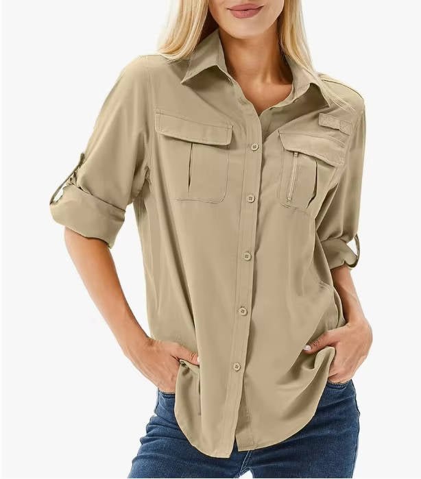 Women's Roll-Sleeve Safari Shirt - Mud Yellow