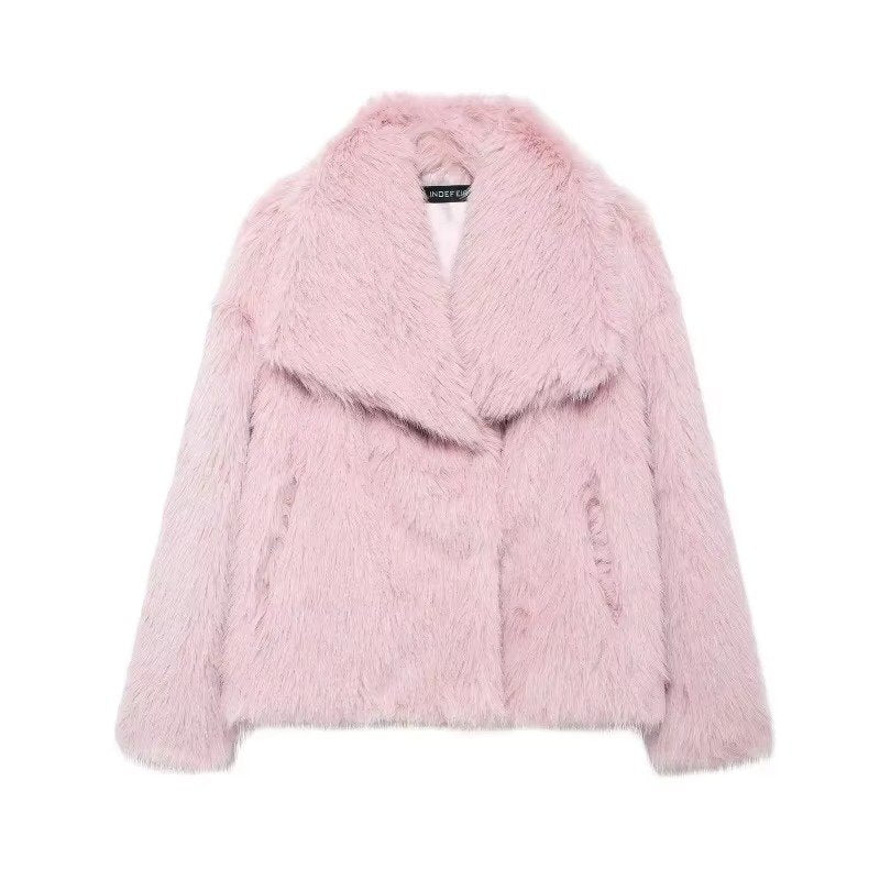 Women's Oversized Faux Fur Jacket - Pink