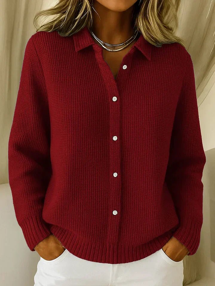 Women's Oversized Knit Long Sleeve Shirt - Dark Red