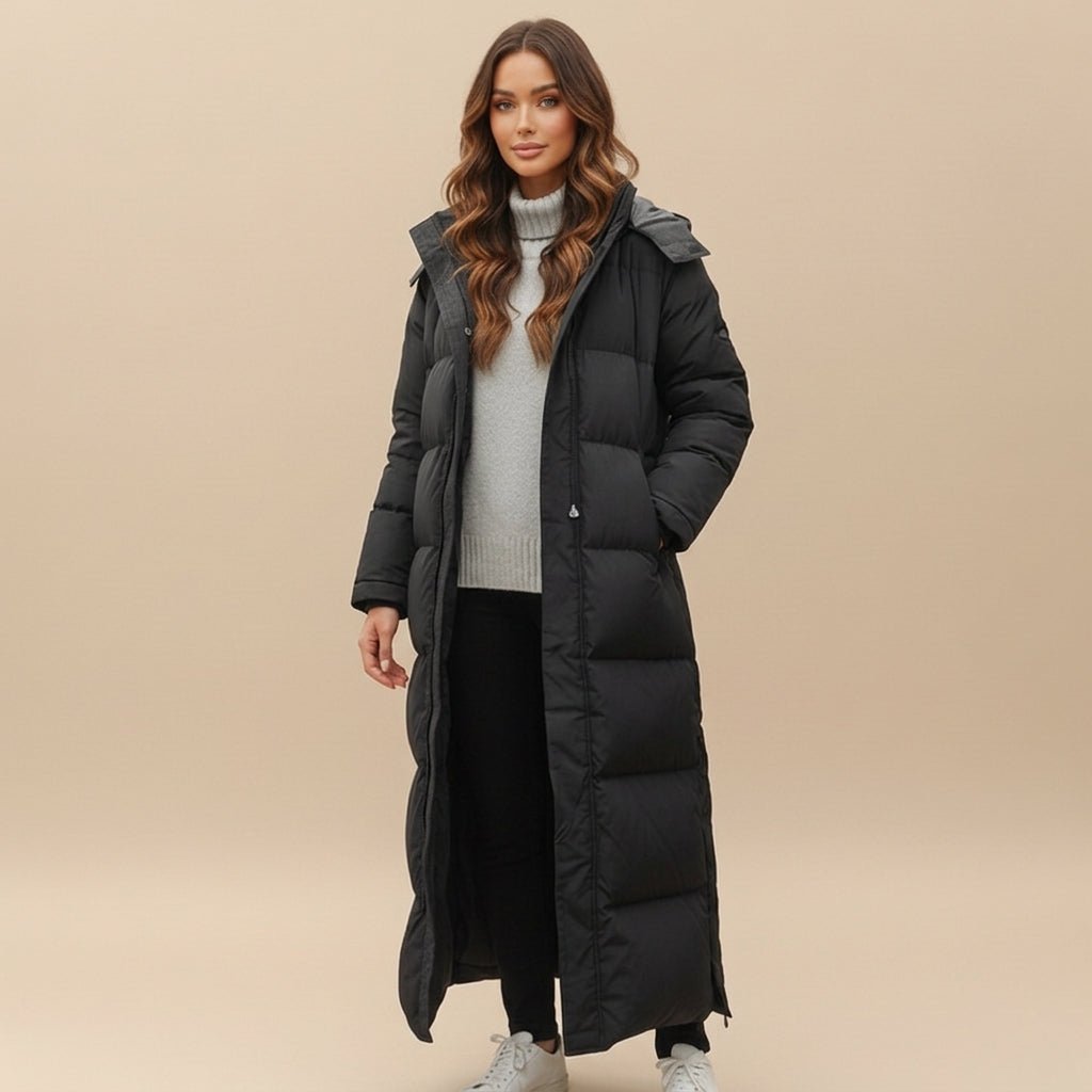 Women's Oversized Maxi Hooded Longline Puffer Coat - Black