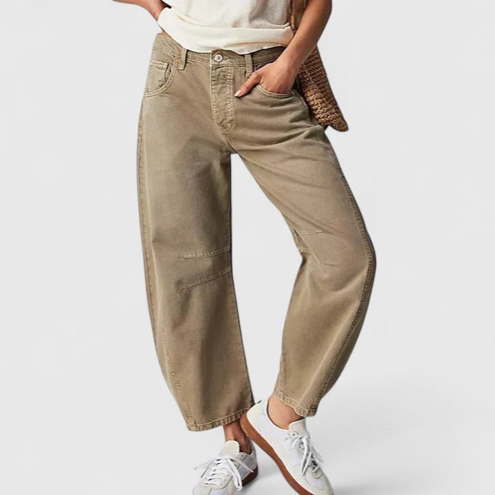 Women's Barrel-Leg High-Waisted Jeans - Beige