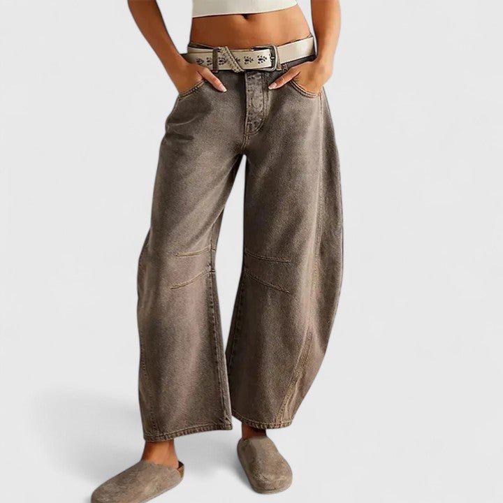 Women's Barrel-Leg High-Waisted Jeans - Dark Gray