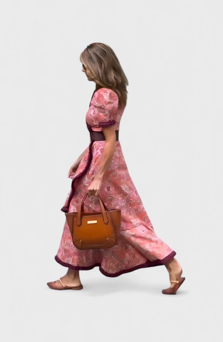 Women's Floral Satin Wrap Midi Party Dress - Pink