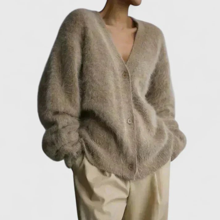 Women's Oversized V-Neck Cardigan - Beige