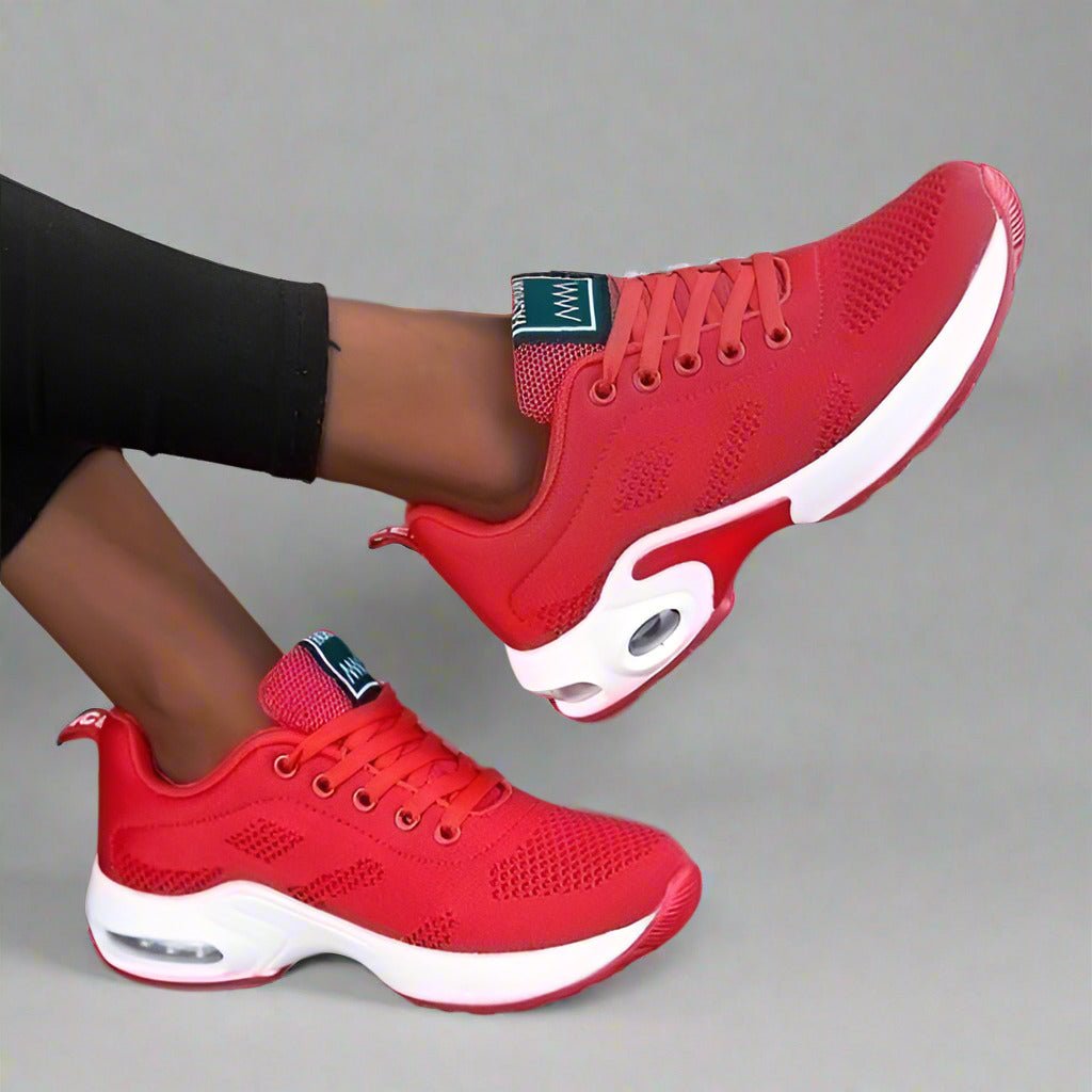 Women's Air-Cushion Running Lace-Up Platform Trainers - Red