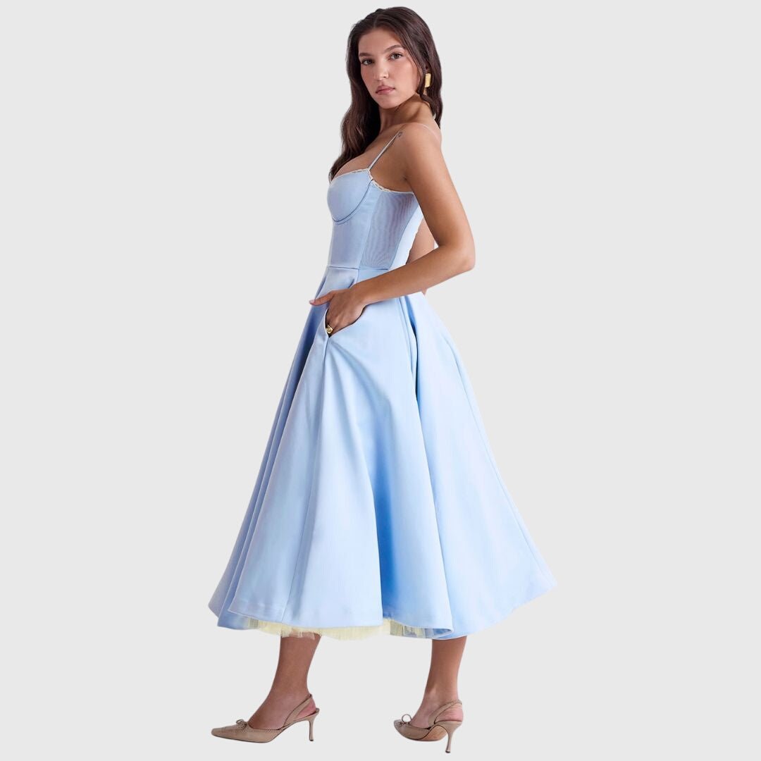 Women's Corset Satin Lace Midi Party Dress