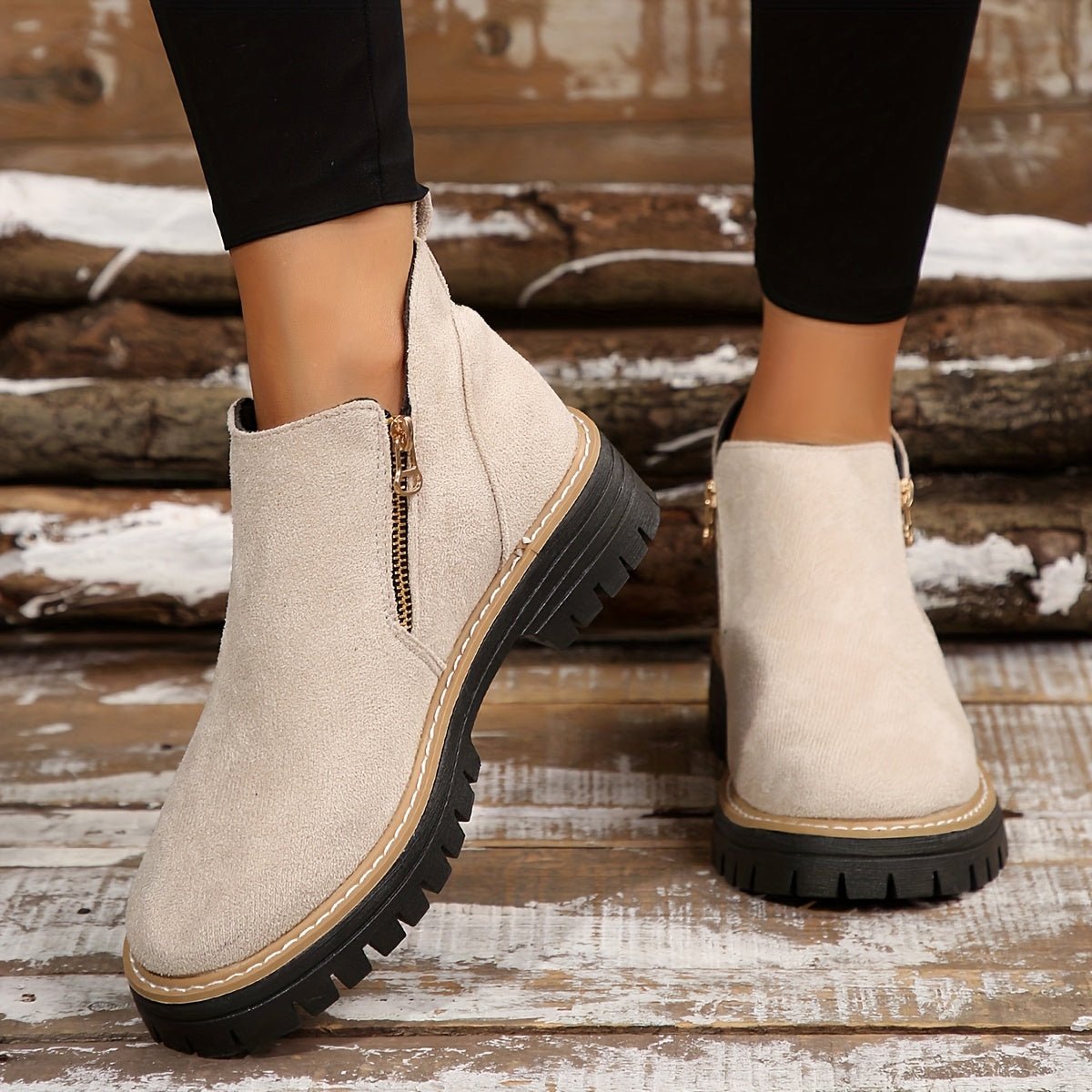 Women's Leopard Platform Ankle Boots - Beige
