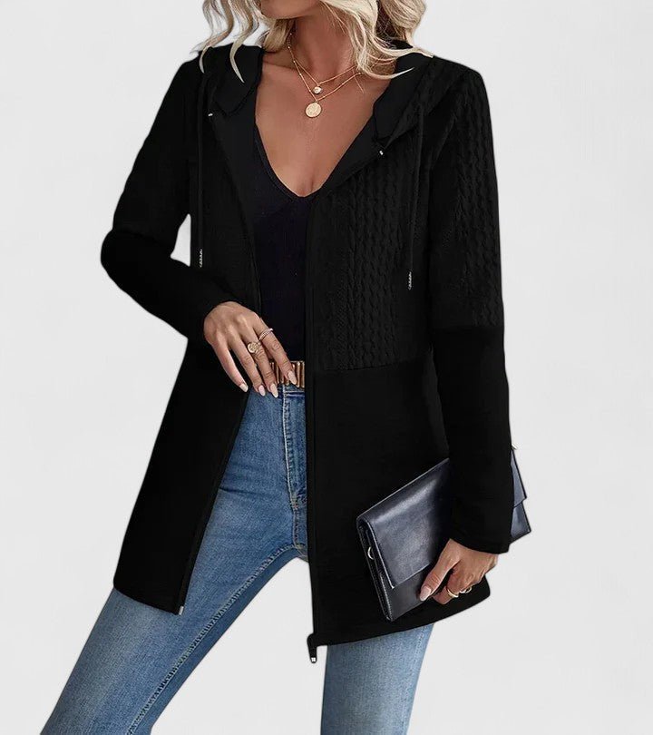 Women's Longline Hooded Cardigan Jacket - Black