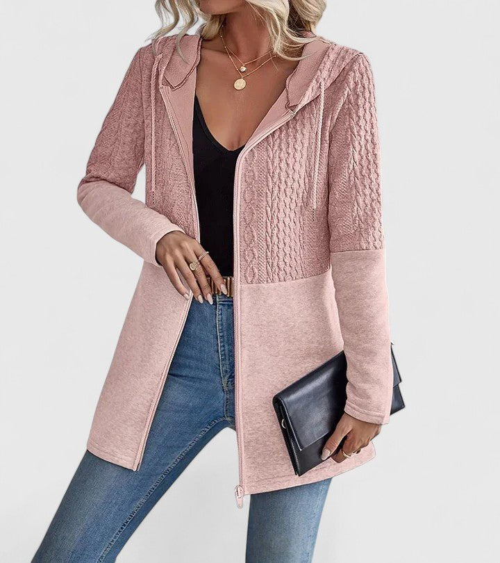 Women's Longline Hooded Cardigan Jacket - Pink