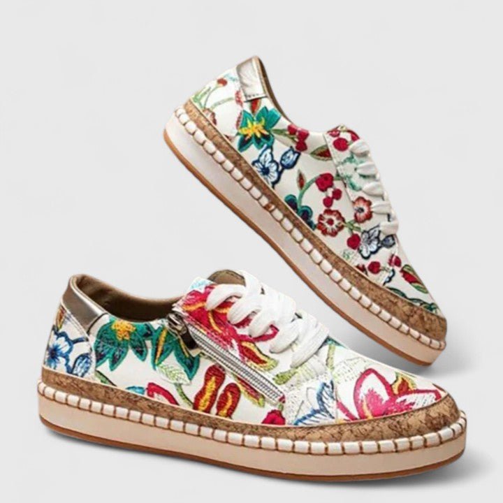 Women's Floral Platform Lace-Up Leather Trainers