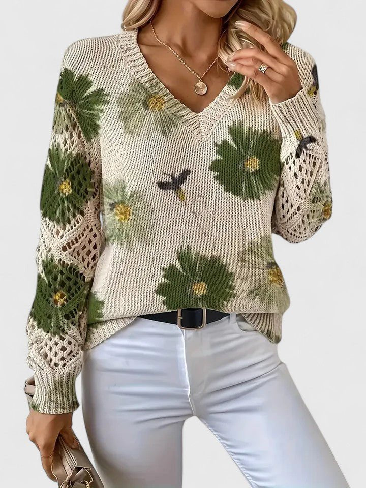 Women's Floral V-Neck Jumper