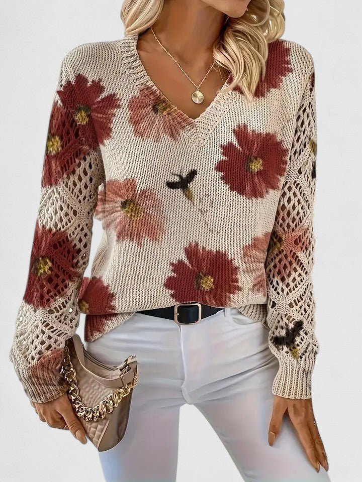 Women's Floral V-Neck Jumper