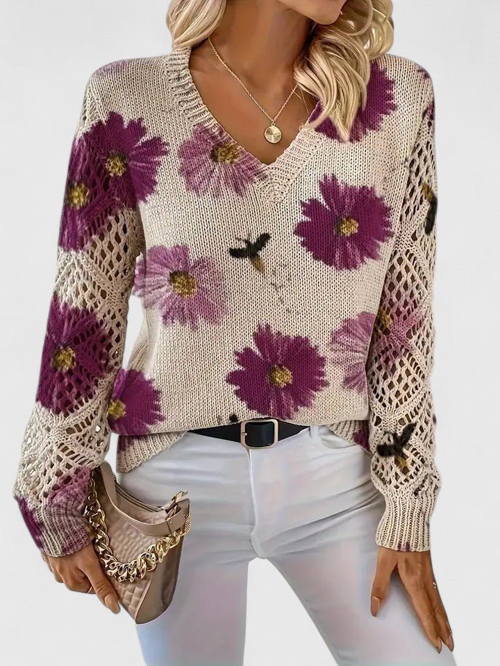 Women's Floral V-Neck Jumper