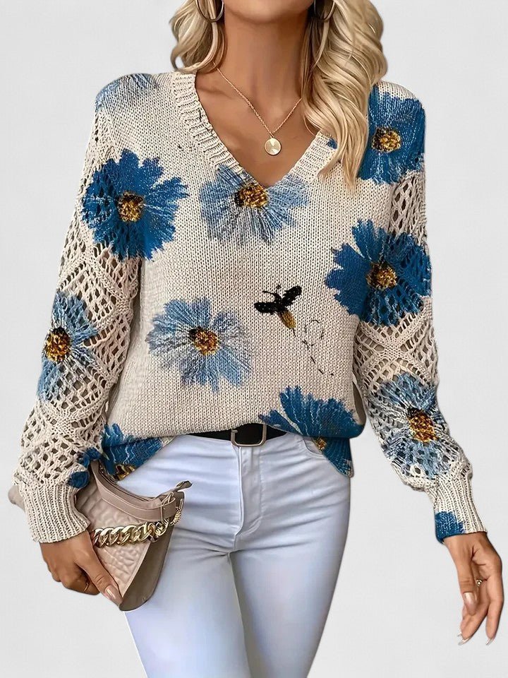 Women's Floral V-Neck Jumper