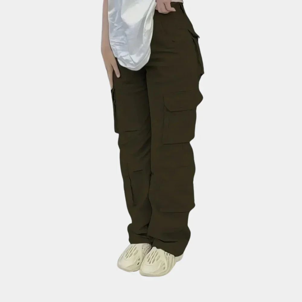 Women's High-Waisted Straight-Leg Cargo Trousers - Dark gree