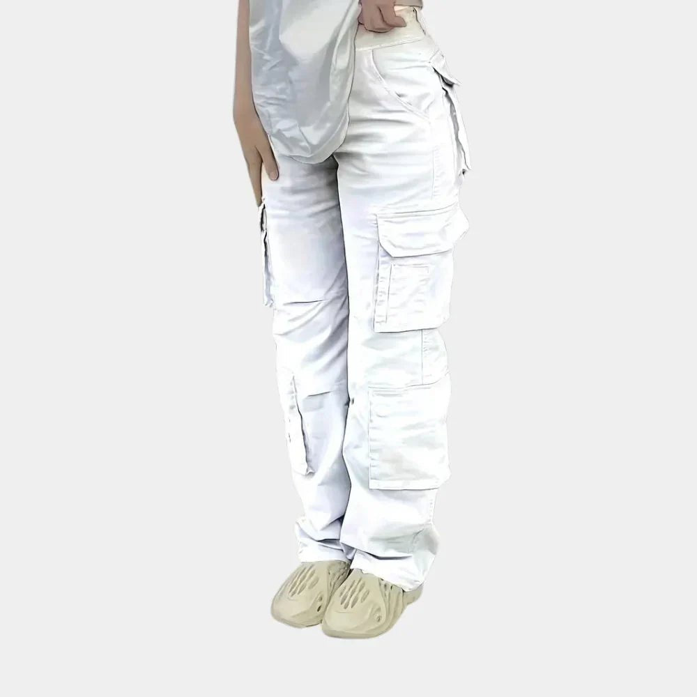 Women's High-Waisted Straight-Leg Cargo Trousers - White