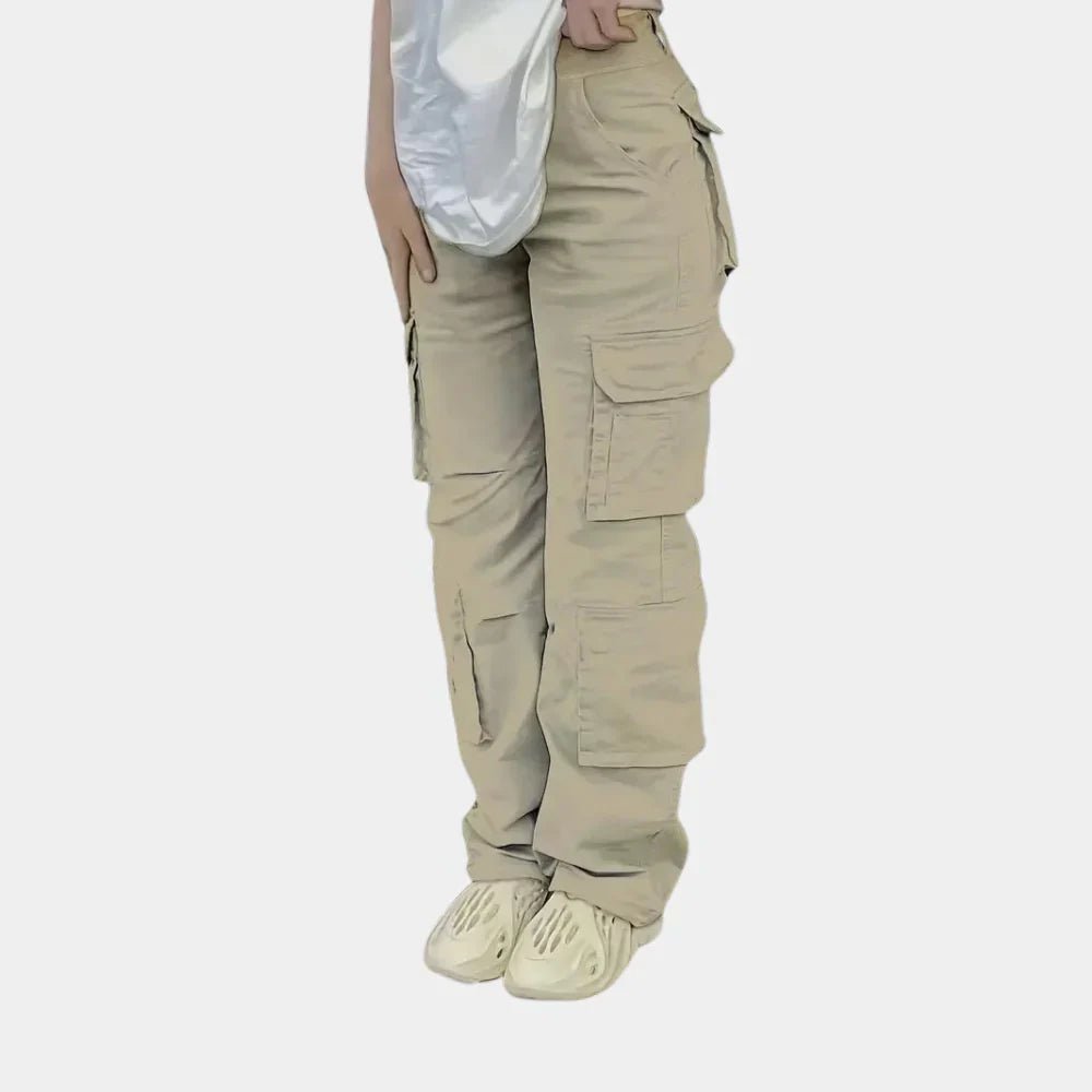 Women's High-Waisted Straight-Leg Cargo Trousers - Khaki