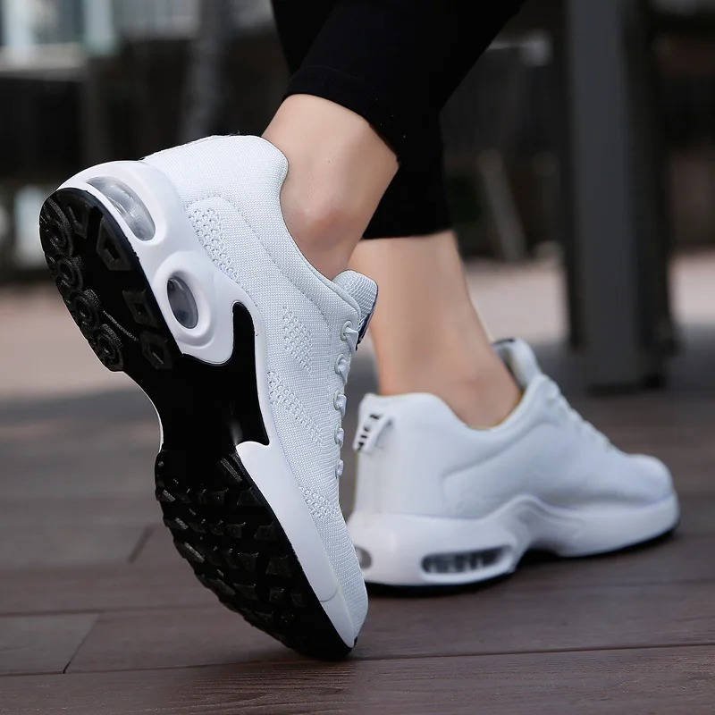 Women's Air Cushion Knit Lace-Up Platform Trainers