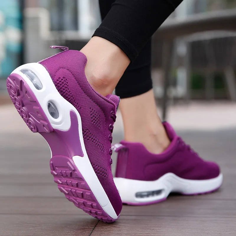 Women's Air Cushion Knit Lace-Up Platform Trainers