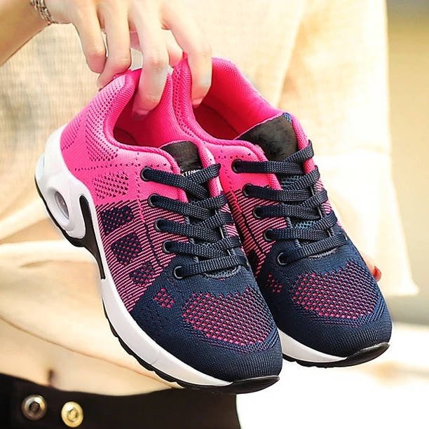 Women's Air Cushion Knit Lace-Up Platform Trainers