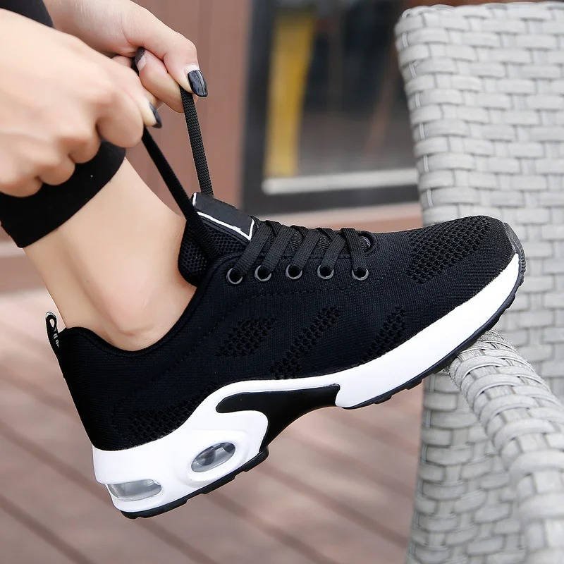 Women's Air Cushion Knit Lace-Up Platform Trainers