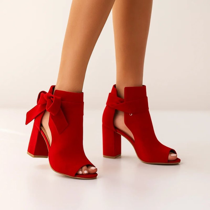 Women's Peep-Toe Faux Suede Ankle Booties - Red