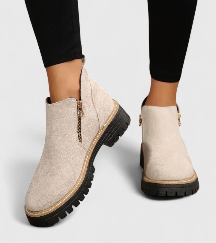 Women's Suede Ankle Boots - Beige