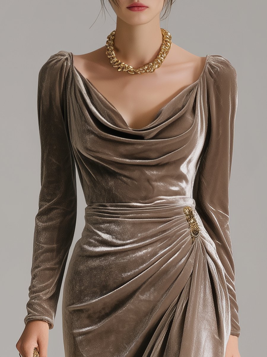 Women's Velvet Wrap Bodycon Midi Party Dress
