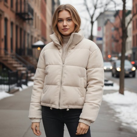 Women's Cropped Corduroy Puffer Jacket