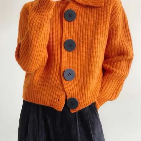 Women's Chunky Cropped Knit Ribbed Cardigan - Orange