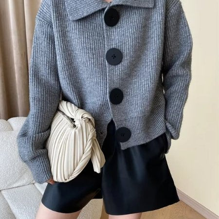 Women's Chunky Cropped Knit Ribbed Cardigan