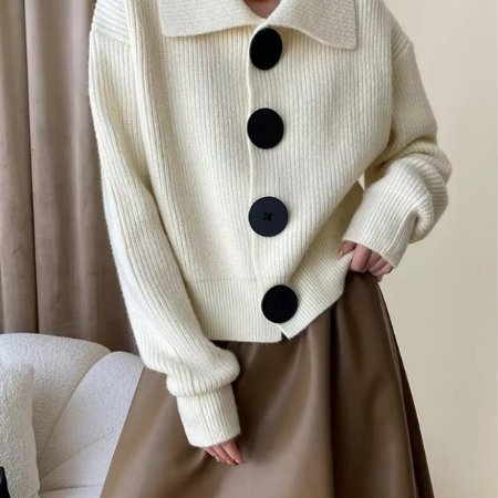 Women's Chunky Cropped Knit Ribbed Cardigan