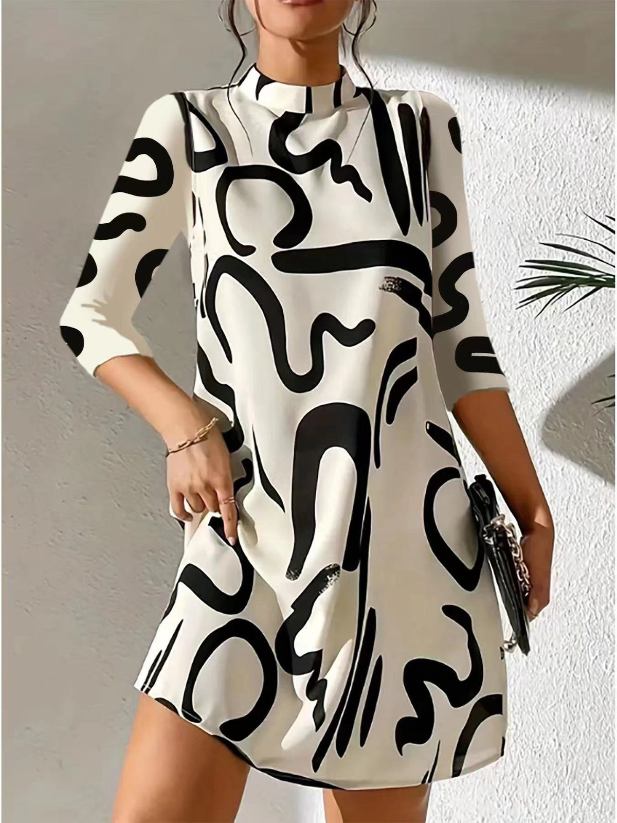Women's Black Mini Shift Dress - White