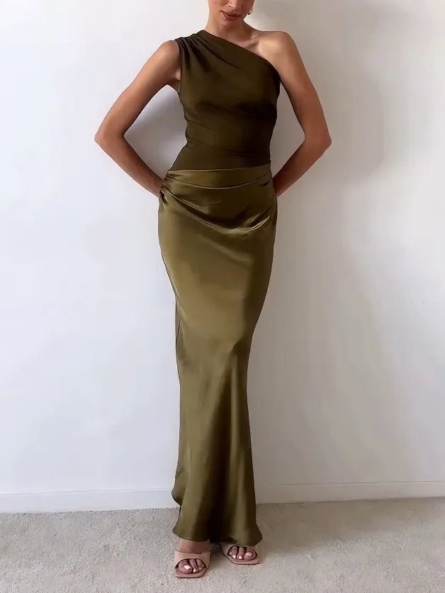 Women's Mermaid Evening Satin One-Shoulder Maxi Party Gown