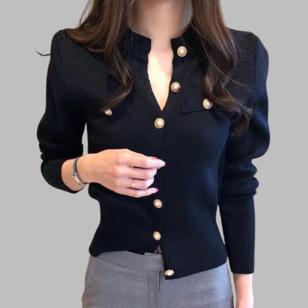 Women's Cropped Knit Ribbed Cardigan - Black