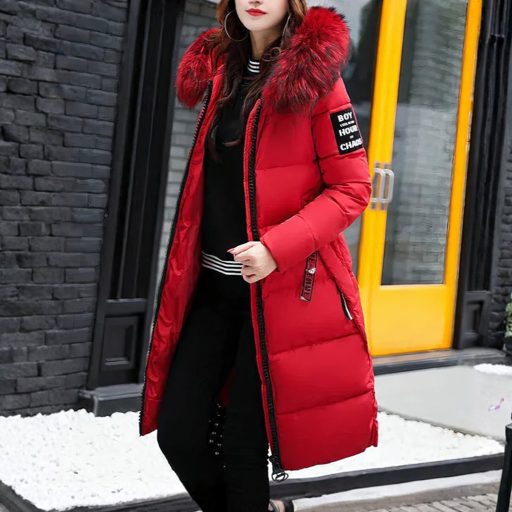 Women's Midi Longline Puffer Coat - Red