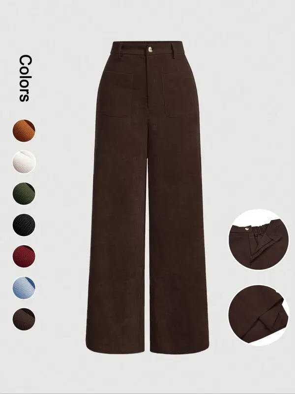 Women's High-Waisted Corduroy Wide-Leg Trousers