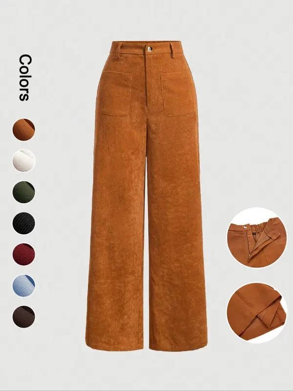Women's High-Waisted Corduroy Wide-Leg Trousers