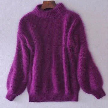 Women's Oversized Knit Roll Neck Jumper - Purple
