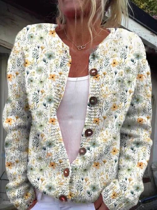 Women's Chunky Floral Knit Cardigan - White