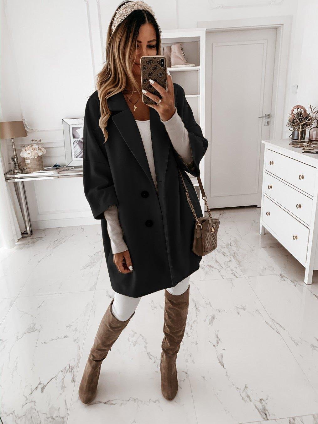 Women's Oversized Wool Coat - Black
