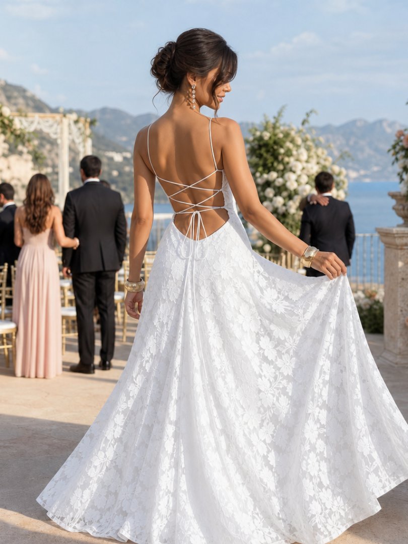 Women's Floral Evening Lace Party Gown