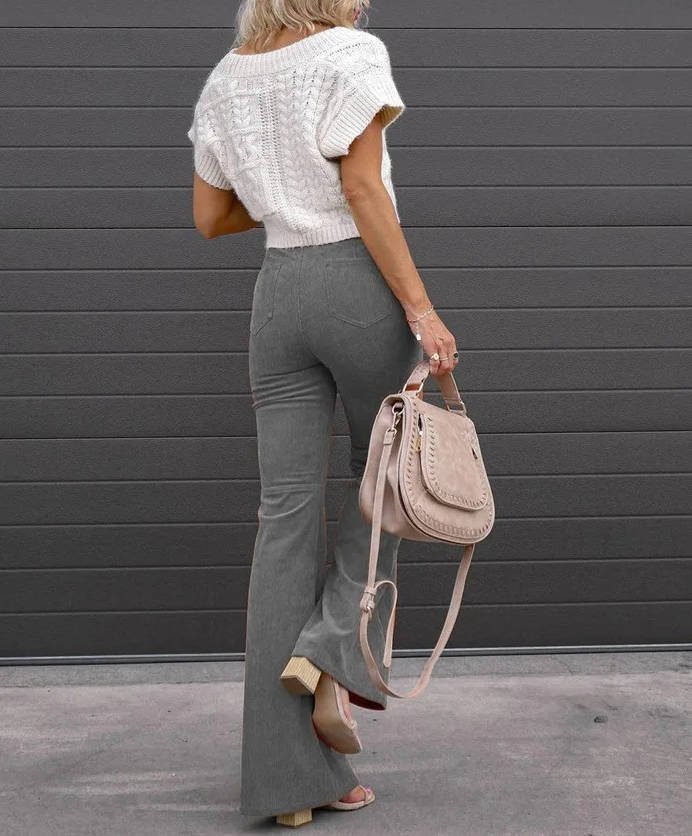Women's High-Waisted Corduroy Flare Trousers