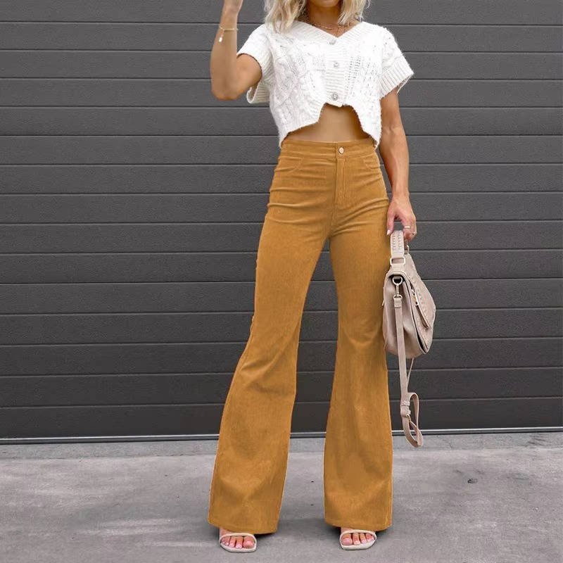 Women's High-Waisted Corduroy Flare Trousers - Golden